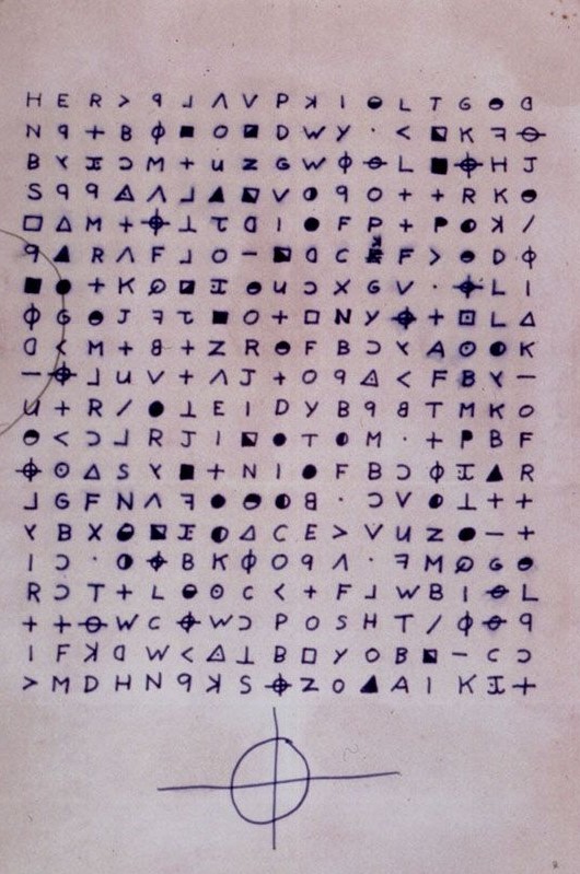 Historical photographic dossier for Zodiac Killer: 4abc - San Francisco Chronicle Dripping Pen Card November 8 1969 340 Cipher COLOR.jpg