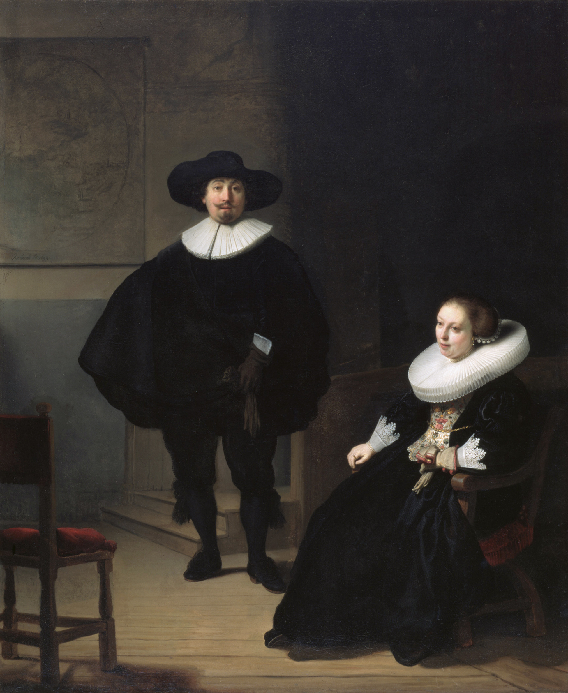 Historical photographic dossier for Isabella Stewart Gardner Museum theft: A lady and gentleman in black, by Rembrandt.jpg