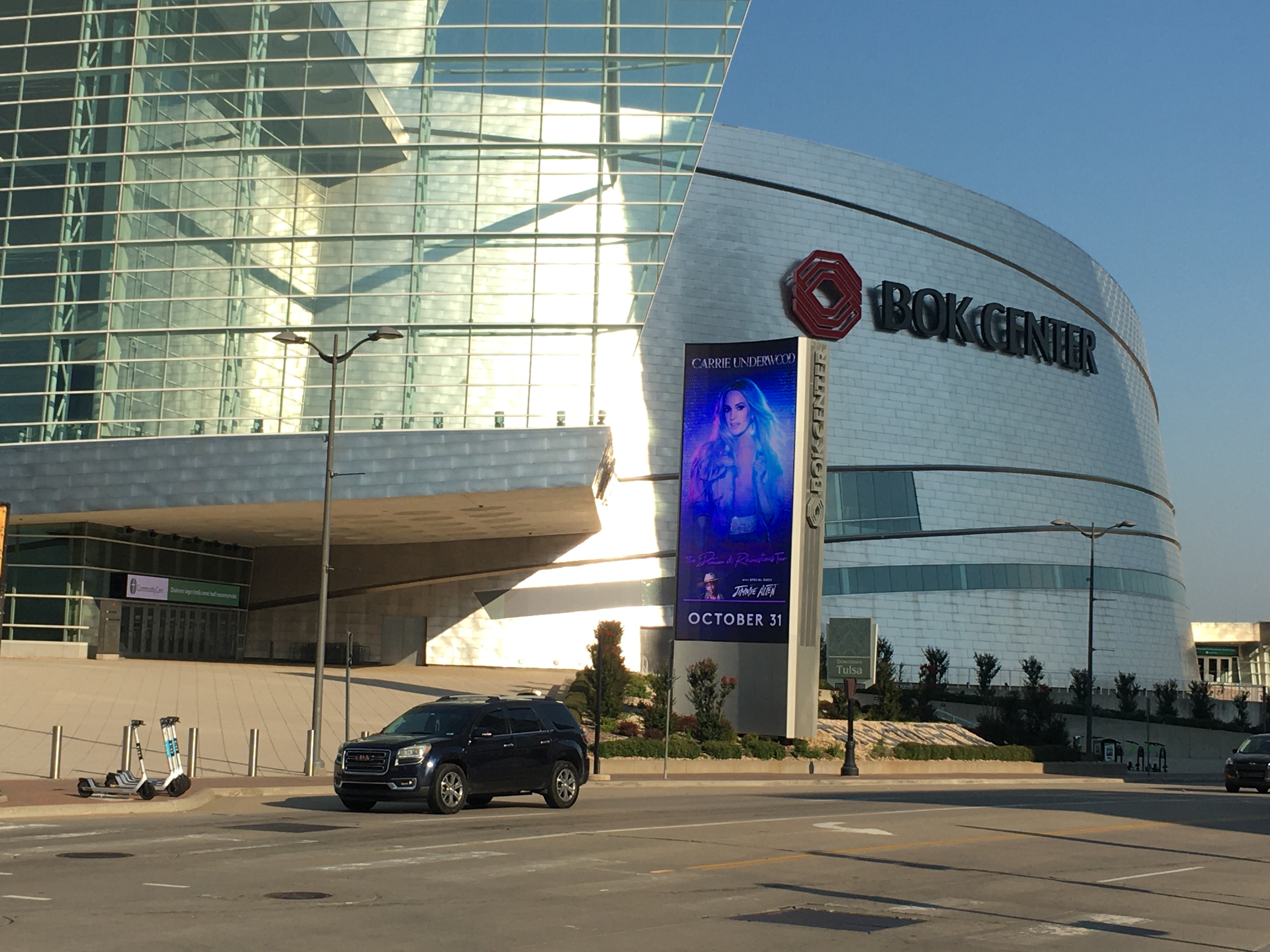 Historical photographic dossier for Tulsa, Oklahoma: BOK Center with ad for upcoming Carrie Underwood concert.jpg