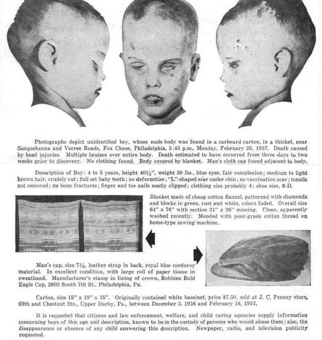 Historic 1957 Philadelphia Police poster distributed across the United States seeking identification.