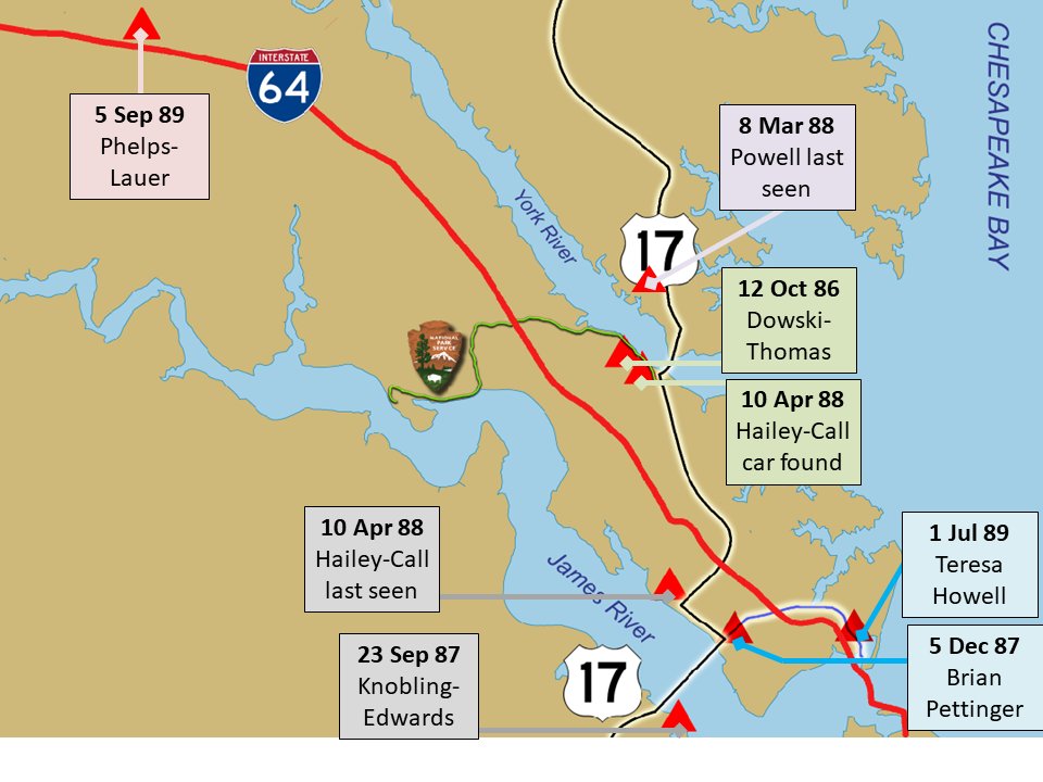 Colonial Parkway Murders Crime Scene Location Map
