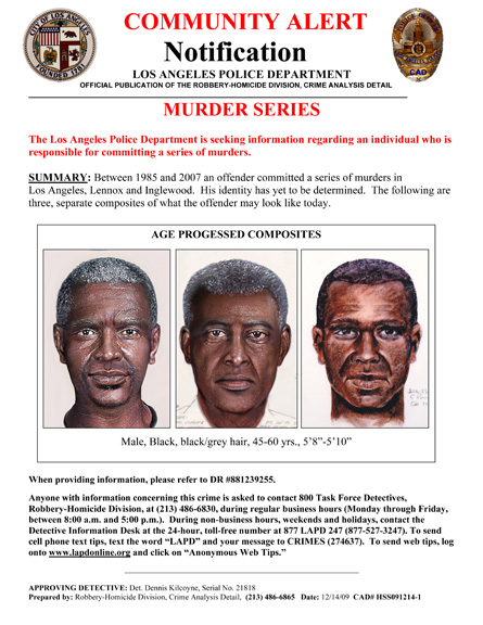 Official LAPD Community Alert poster distributed across South Los Angeles in 2008.