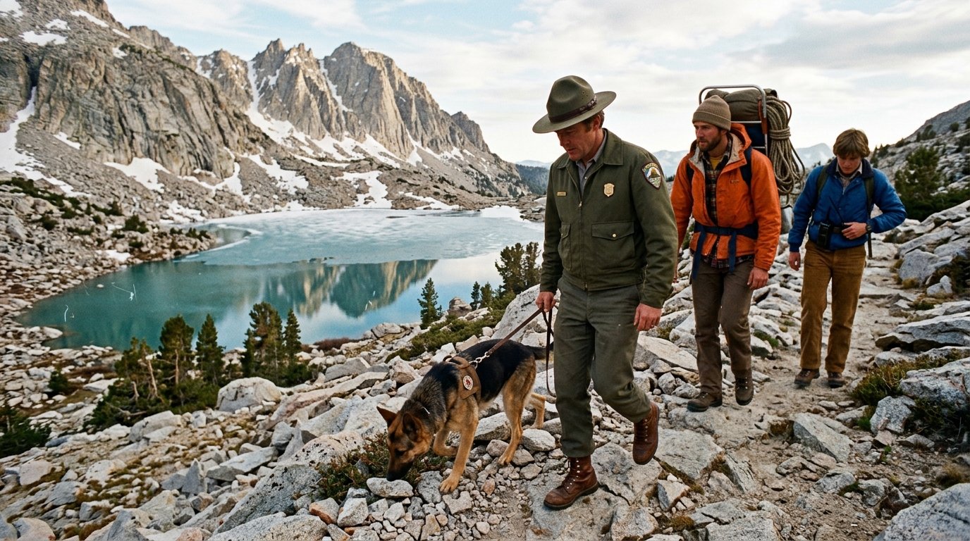 Granite terrain and search trails in Yosemite backcountry